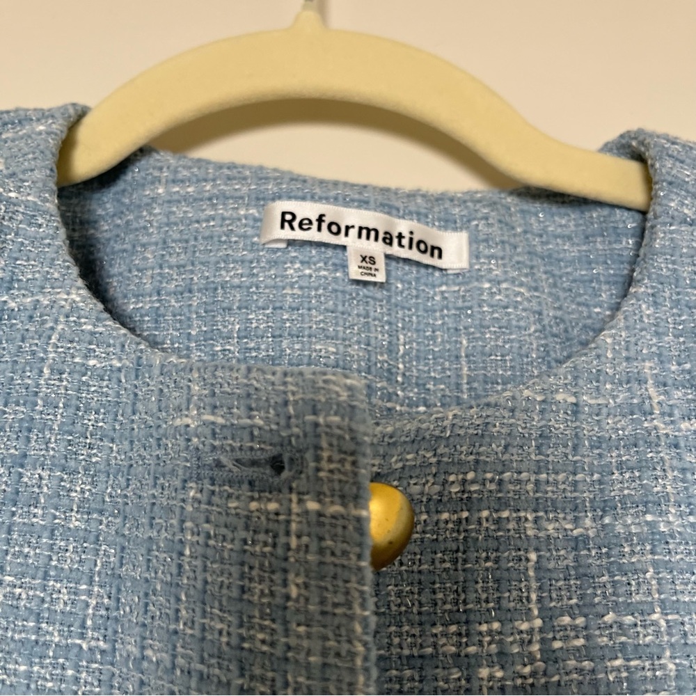 Reformation Trista Tweed Jacket in Blue Size XS - Picture 3 of 4